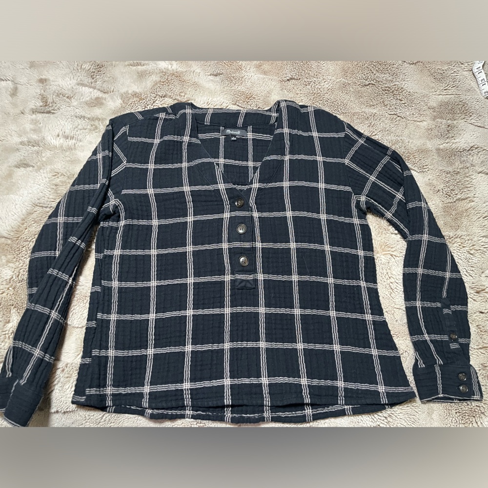 Madewell Black and White Plaid Top